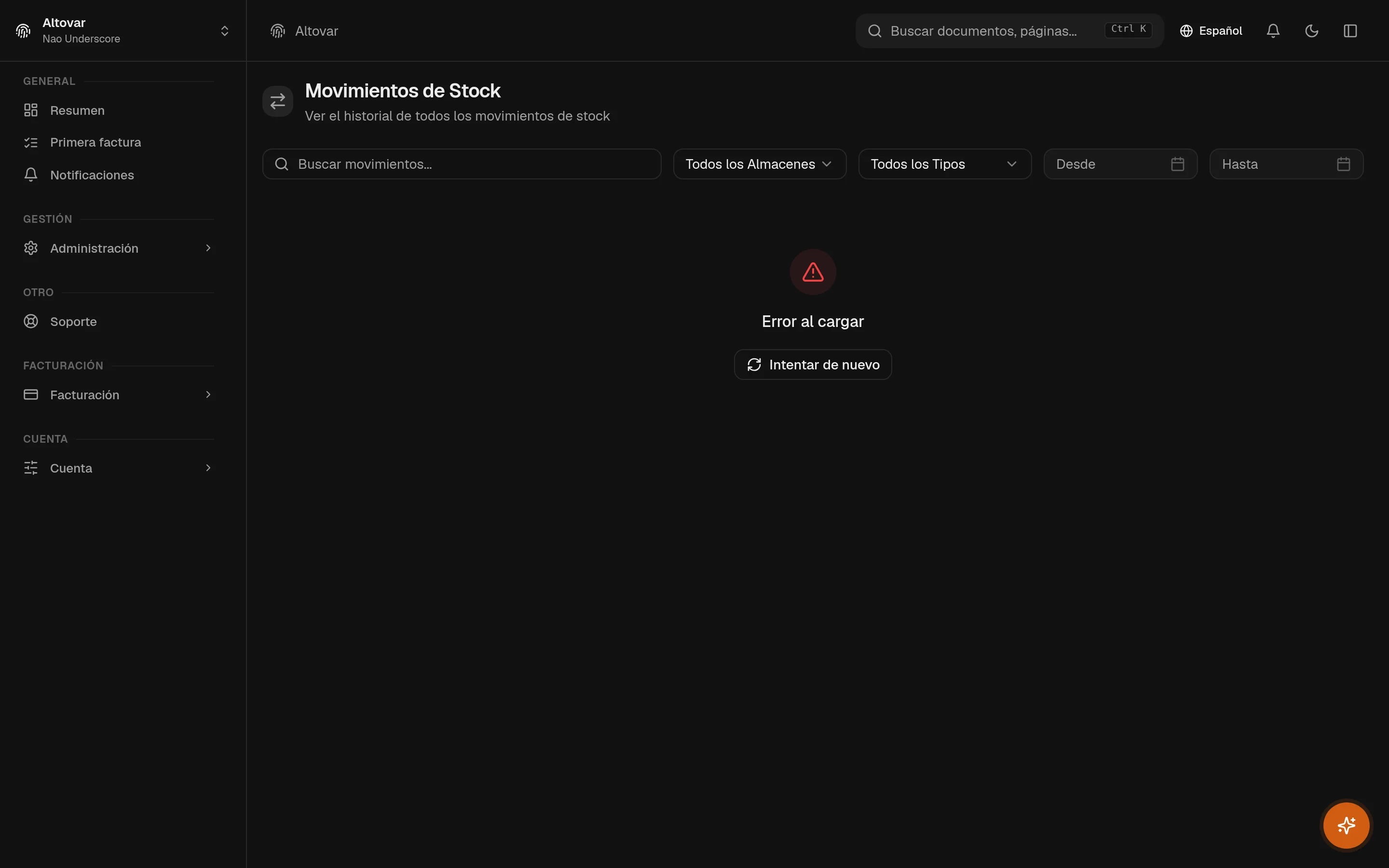 El registro de movimientos de existencias de Equinox: entradas con fecha, tipo, producto, variación de cantidad y totales acumulados.